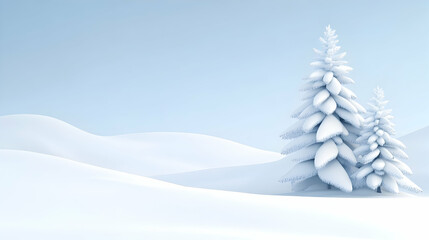 Winter wonderland Snowy trees on hills create a peaceful scene for holiday cards, backgrounds, and festive promotions