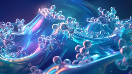 Swirling Molecules in Iridescent Cerulean, Generative AI