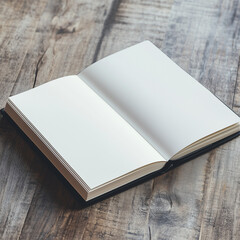 Fototapeta premium Open Notebook Mockup with Blank Pages on Rustic Wooden Surface