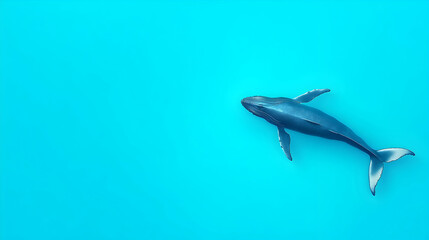 Aerial view of whale swimming in ocean for nature conservation article, background is clear water