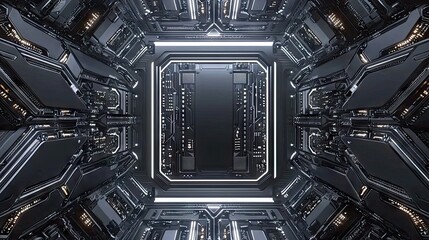 Fototapeta premium Futuristic technological interior, empty central space