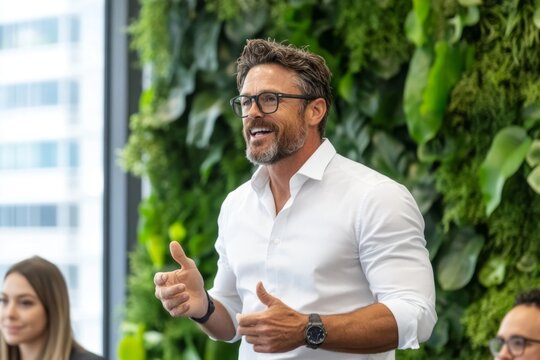A startup founder pitching an innovative idea to investors