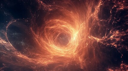 A mesmerizing cosmic vortex of fiery orange and dark blue hues creating a swirling galaxy