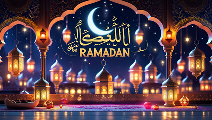 ramadan Kareem copy space background illustration. generative Ai