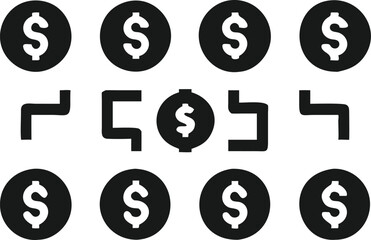 Simple Black and White Dollar Icons with Directional Arrows for Financial Transactions