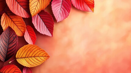 Fototapeta premium Vibrant Autumn Leaves Background Orange Red Fall Foliage Design