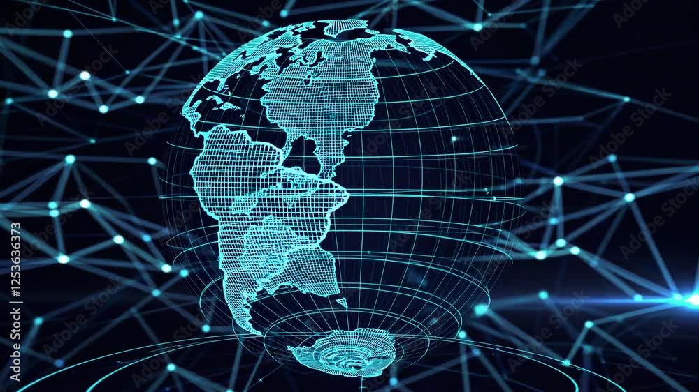 Poster digital globe with network connections and data visualization concept