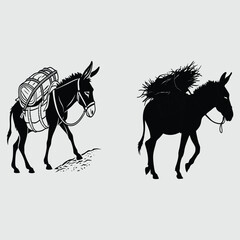 a donkey carrying a load silhouette vector design art and illustration