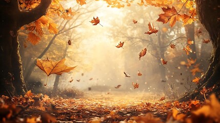 Autumn Forest with Vibrant Golden and Red Leaves