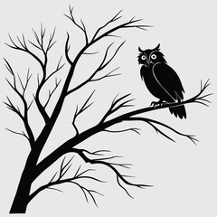 an owl perched on a tree branch silhouette vector design art and illustration