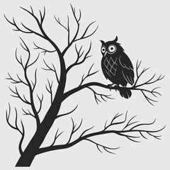 an owl perched on a tree branch silhouette vector design art and illustration
