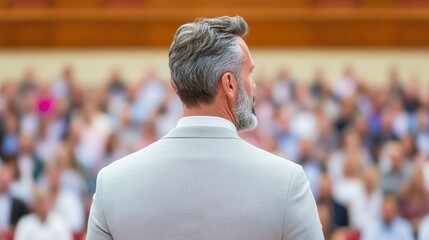 Fototapeta premium Entrepreneurship 101. Man speaking in front of an engaged audience at an event.