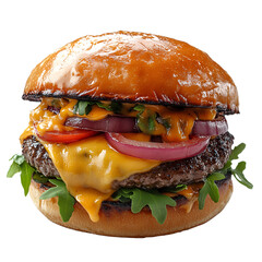 Melted cheese burger isolated on transparent background