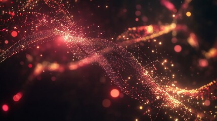 Obraz premium Abstract glowing network with red and golden particles on a dark background