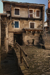 Narrow street in the old alpine village, north Italy