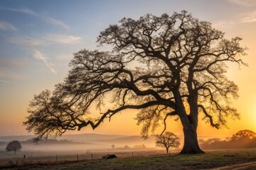 Naklejka premium Serene Sunset: Elegant Golden Hour Landscape Photography - Rich Textures & Negative Space
