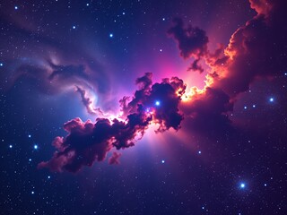 Naklejka premium Cosmic Cloudscape Vibrant Nebula with Stars and Glowing Gas Clouds