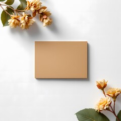 Elegant Beige Card Mockup with Golden Flowers
