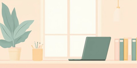 Fototapeta premium Modern workspace with laptop and plants in cozy setting