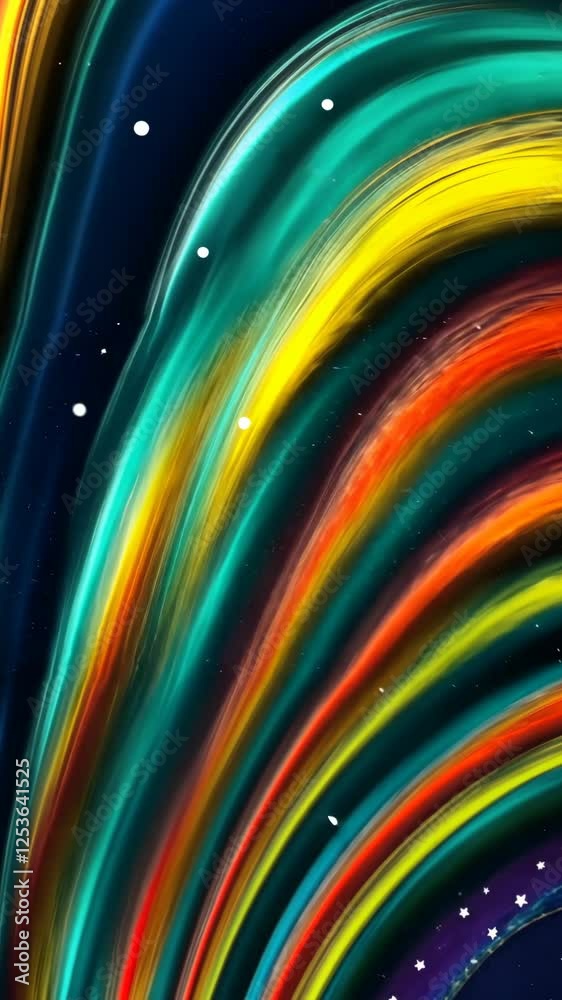 Poster A colorful rainbow with snowflakes on it. The rainbow is very long and has many different colors