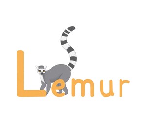 Illustration of lemur for kids alphabet. Lemur. Letter L.  © Tais