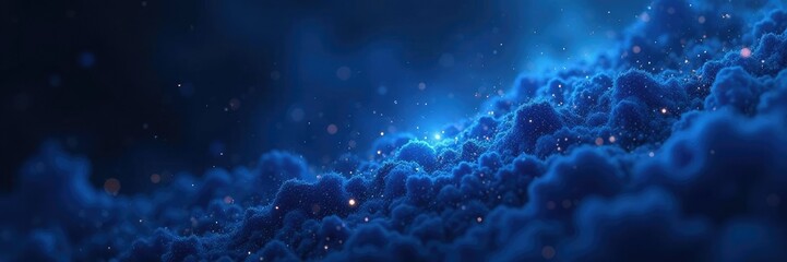 Glowing dark blue particles float in an endless void, particle, abstract, nebula