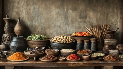 Aromatic Spices and Herbs Still Life: A Culinary Journey Through Ancient Flavors