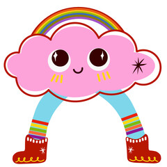 Cloud and rainbow abstract character doodle illustration with modern retro drawing style
