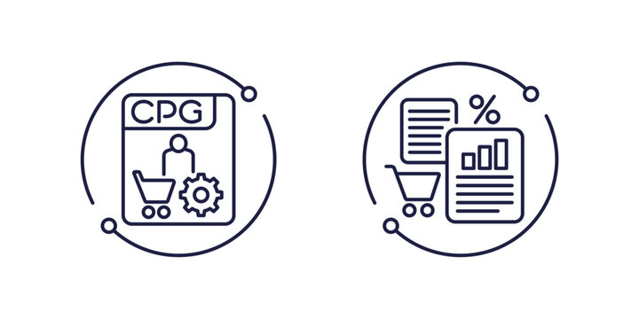 CPG icons, Consumer Packaged Goods line vector