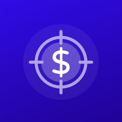 focus on money icon with target, transparent design