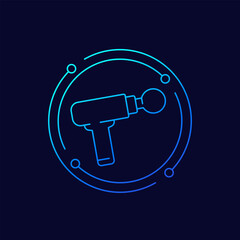 massage gun line icon, percussive massager, linear design