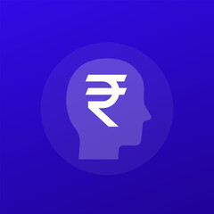 money thinking vector icon with indian rupee, transparent design