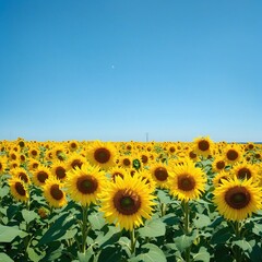 Fototapeta premium A Colorful Meadow of Sunflowers Under a Bright Blue Sky