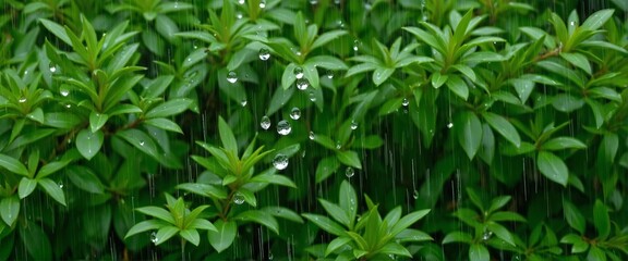 Fototapeta premium Gentle Spring Rain Embracing Vibrant Green Foliage