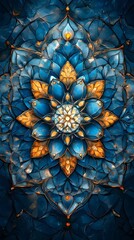 A central diamond-shaped kaleidoscope pattern blending into the background.
