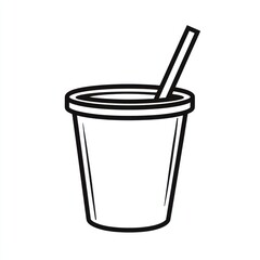 Simple outline drawing of a disposable cup with straw. Illustration of beverage container. Suitable for educational materials or product design