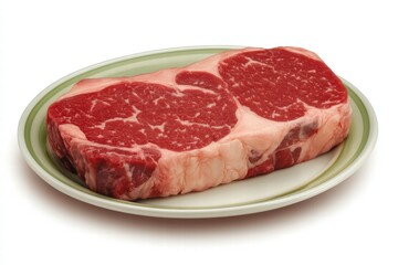 Raw Meat Cut on Plate Fresh Red Beef Ribeye Steak Displayed