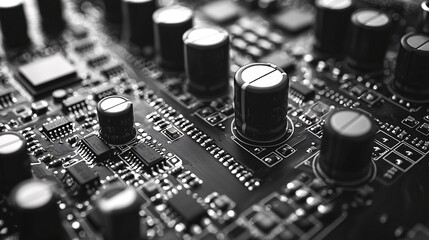 intricate circuit board pattern in black and white design for technology enthusiasts