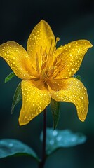 HD Phone Wallpaper Vibrant Yellow Flower with Dew Drops Close up Macro Photography of Blossom