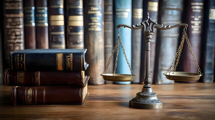 Gavel, scales of justice and law books