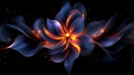 Abstract fiery blue flower glowing in darkness