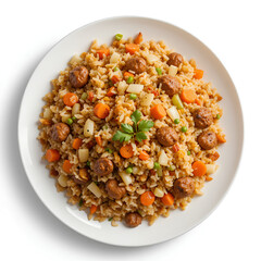  Pilaf - rice with meat, onion, carrot and spices.