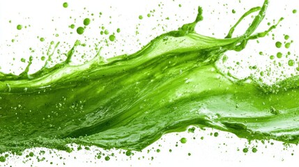 Dynamic Green Liquid Splash Creating Abstract Wave Patterns Against White Background