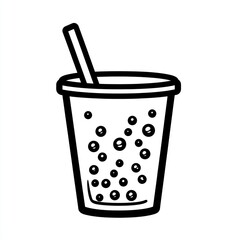 Simple Outline of a Drink Cup with Straw and Bubbles