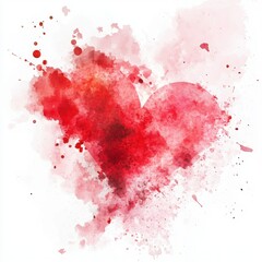 Abstract Watercolor Heart Design With Paint Splatters And Warm Colors On White Background