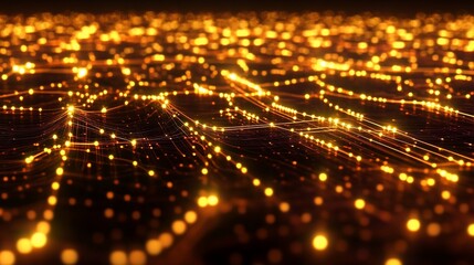 Abstract network of glowing points connected by lines creating a digital landscape