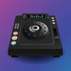 Realistic professional DJ turntable with detailed buttons, platter, and tonearm for music designs