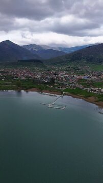 Plav Lake, Montenegro. Scenic Aerial Views.Vertical video