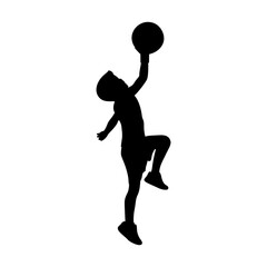 Little kid basketball player silhouette vector.