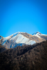 panoramic view of snow cap mountain in Gabala Azerbaijan